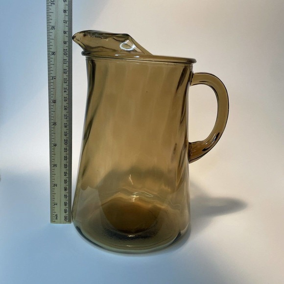Vintage Indiana Glass Pitcher Optic Amber Swirl Pattern With Ice Lip - Picture 8 of 8